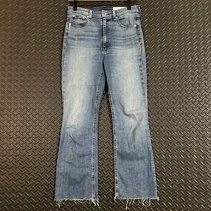 Rag & Bone New York Women 27 High Rise Straight Jeans Blue Frayed Hem Raw Denim